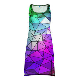 Платье-майка 3D с принтом Стекло мозаики , 100% полиэстер | полуприлегающий силуэт, широкие бретели, круглый вырез горловины, удлиненный подол сзади. | полигон | разноцветный | треугольники