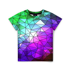 Детская футболка 3D с принтом Стекло мозаики , 100% гипоаллергенный полиэфир | прямой крой, круглый вырез горловины, длина до линии бедер, чуть спущенное плечо, ткань немного тянется | полигон | разноцветный | треугольники