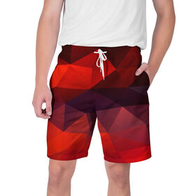 Мужские шорты 3D с принтом tessellation ,  полиэстер 100% | прямой крой, два кармана без застежек по бокам. Мягкая трикотажная резинка на поясе, внутри которой широкие завязки. Длина чуть выше колен | красный | полигон