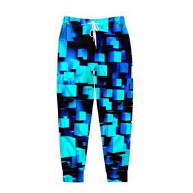 Мужские брюки 3D с принтом Кубическая текстура , 100% полиэстер | манжеты по низу, эластичный пояс регулируется шнурком, по бокам два кармана без застежек, внутренняя часть кармана из мелкой сетки | кубы | объем | синий