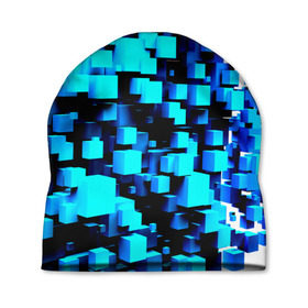 Шапка 3D с принтом Кубическая текстура , 100% полиэстер | универсальный размер, печать по всей поверхности изделия | кубы | объем | синий