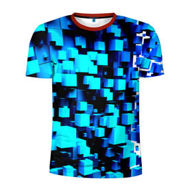 Мужская футболка 3D спортивная с принтом Кубическая текстура , 100% полиэстер с улучшенными характеристиками | приталенный силуэт, круглая горловина, широкие плечи, сужается к линии бедра | Тематика изображения на принте: кубы | объем | синий