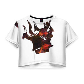 Женская футболка 3D укороченная с принтом Shadow Fiend , 100% полиэстер | круглая горловина, длина футболки до линии талии, рукава с отворотами | 