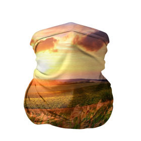 Бандана-труба 3D с принтом Родные просторы , 100% полиэстер, ткань с особыми свойствами — Activecool | плотность 150‒180 г/м2; хорошо тянется, но сохраняет форму | Тематика изображения на принте: sunrise | sunset | восход | деревня | закат | луг | небо | облака | поле | природа | солнце | цветы