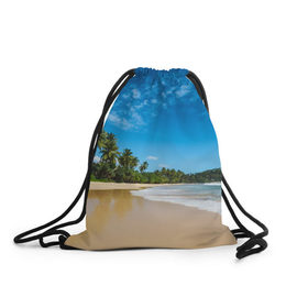 Рюкзак-мешок 3D с принтом Шикарный пляж , 100% полиэстер | плотность ткани — 200 г/м2, размер — 35 х 45 см; лямки — толстые шнурки, застежка на шнуровке, без карманов и подкладки | вода | голубое небо | жара | загар | зной | каникулы | купание | море | океан | отдых | отпуск | пальмы | песок | приключение | путешествие | туризм