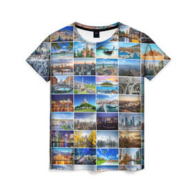 Женская футболка 3D с принтом Мир путешествий , 100% полиэфир ( синтетическое хлопкоподобное полотно) | прямой крой, круглый вырез горловины, длина до линии бедер | азия | берлин | вегас | венеция | воспоминания | города | достопримечательности | европа | египет | калифорния | каникулы | лондон | милан | москва | ностальгия | нью йорк | отдых | отпуск | память