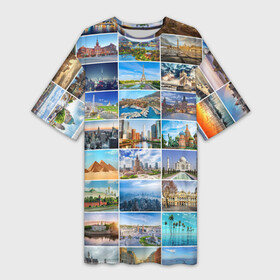Платье-футболка 3D с принтом Достопримечательности планеты ,  |  | азия | берлин | вегас | венеция | воспоминания | города | достопримечательности | европа | египет | калифорния | каникулы | лондон | милан | москва | ностальгия | нью йорк | отдых | отпуск | память