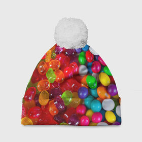 Шапка 3D c помпоном с принтом Вкусняшки , 100% полиэстер | универсальный размер, печать по всей поверхности изделия | вкуснотища | вкусняшки | глазурь | карамельки | конфетки | конфеты | мармеладки | сахар | сладости