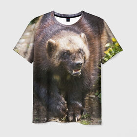 Мужская футболка 3D с принтом Росомаха , 100% полиэфир | прямой крой, круглый вырез горловины, длина до линии бедер | Тематика изображения на принте: животные | лес | медведи | охота | природа | туризм