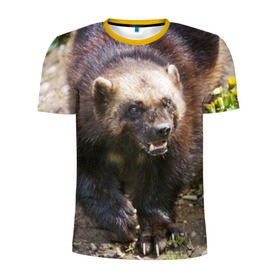 Мужская футболка 3D спортивная с принтом Росомаха , 100% полиэстер с улучшенными характеристиками | приталенный силуэт, круглая горловина, широкие плечи, сужается к линии бедра | Тематика изображения на принте: животные | лес | медведи | охота | природа | туризм