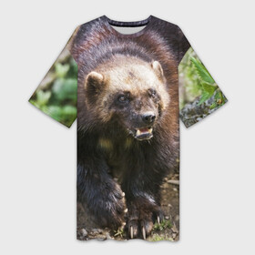 Платье-футболка 3D с принтом Росомаха ,  |  | животные | лес | медведи | охота | природа | туризм