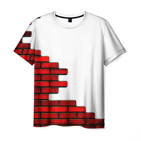 Мужская футболка 3D с принтом Кирпичики , 100% полиэфир | прямой крой, круглый вырез горловины, длина до линии бедер | Тематика изображения на принте: белый | красный | стена