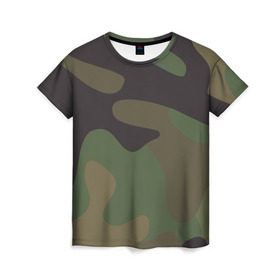 Женская футболка 3D с принтом Камуфляж (хаки) , 100% полиэфир ( синтетическое хлопкоподобное полотно) | прямой крой, круглый вырез горловины, длина до линии бедер | camouflage | камуфляж | хаки