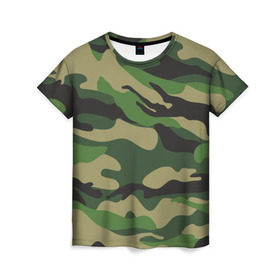 Женская футболка 3D с принтом Лесной камуфляж , 100% полиэфир ( синтетическое хлопкоподобное полотно) | прямой крой, круглый вырез горловины, длина до линии бедер | camouflage | forest camouflage | камуфляж | лесной камуфляж