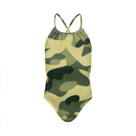 Детский купальник 3D с принтом Зелёный камуфляж , Полиэстер 85%, Спандекс 15% | Слитный крой, подклад по переду изделия, узкие бретели | Тематика изображения на принте: camouflage | green camouflage | зеленый камуфляж | камуфляж