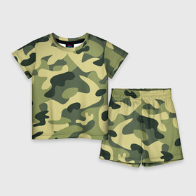 Детский костюм с шортами 3D с принтом Зелёный камуфляж ,  |  | camouflage | green camouflage | зеленый камуфляж | камуфляж