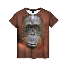 Женская футболка 3D с принтом Обезьяна , 100% полиэфир ( синтетическое хлопкоподобное полотно) | прямой крой, круглый вырез горловины, длина до линии бедер | животные | о.м.с.к. | обезьяна | орангутанг