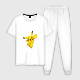 Мужская пижама хлопок с принтом Pikachu Smile , 100% хлопок | брюки и футболка прямого кроя, без карманов, на брюках мягкая резинка на поясе и по низу штанин
 | Тематика изображения на принте: пикачу | покемон