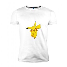 Мужская футболка премиум с принтом Pikachu Smile , 92% хлопок, 8% лайкра | приталенный силуэт, круглый вырез ворота, длина до линии бедра, короткий рукав | пикачу | покемон