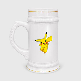 Кружка пивная с принтом Pikachu Smile ,  керамика (Материал выдерживает высокую температуру, стоит избегать резкого перепада температур) |  объем 630 мл | пикачу | покемон