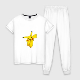 Женская пижама хлопок с принтом Pikachu Smile , 100% хлопок | брюки и футболка прямого кроя, без карманов, на брюках мягкая резинка на поясе и по низу штанин | пикачу | покемон