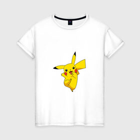 Женская футболка хлопок с принтом Pikachu Smile , 100% хлопок | прямой крой, круглый вырез горловины, длина до линии бедер, слегка спущенное плечо | пикачу | покемон