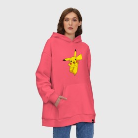 Худи SuperOversize хлопок с принтом Pikachu Smile , 70% хлопок, 30% полиэстер, мягкий начес внутри | карман-кенгуру, эластичная резинка на манжетах и по нижней кромке, двухслойный капюшон
 | пикачу | покемон