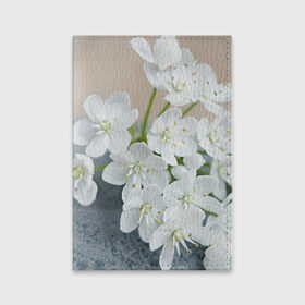 Обложка для паспорта матовая кожа с принтом Белые цветочки 3 , натуральная матовая кожа | размер 19,3 х 13,7 см; прозрачные пластиковые крепления | Тематика изображения на принте: белый | цветок | цветы