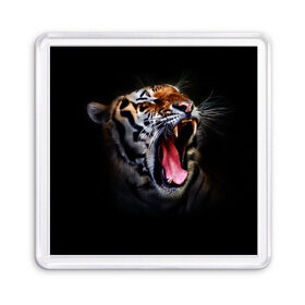 Магнит 55*55 с принтом Оскал тигра , Пластик | Размер: 65*65 мм; Размер печати: 55*55 мм | Тематика изображения на принте: дикая кошка | пасть | тигр | хищник