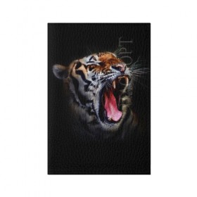 Обложка для паспорта матовая кожа с принтом Оскал тигра , натуральная матовая кожа | размер 19,3 х 13,7 см; прозрачные пластиковые крепления | дикая кошка | пасть | тигр | хищник