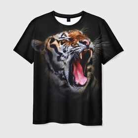 Мужская футболка 3D с принтом Оскал тигра , 100% полиэфир | прямой крой, круглый вырез горловины, длина до линии бедер | дикая кошка | пасть | тигр | хищник