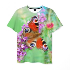 Мужская футболка 3D с принтом Прелесть , 100% полиэфир | прямой крой, круглый вырез горловины, длина до линии бедер | бабочка | лепестки | прикольные картинки | природа | цветочки | цветы