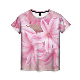 Женская футболка 3D с принтом Нежные цветочки , 100% полиэфир ( синтетическое хлопкоподобное полотно) | прямой крой, круглый вырез горловины, длина до линии бедер | розовый | цветок | цветы