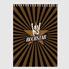 Скетчбук с принтом Rockstar , 100% бумага
 | 48 листов, плотность листов — 100 г/м2, плотность картонной обложки — 250 г/м2. Листы скреплены сверху удобной пружинной спиралью | hard | metal | music | rock | металл | музыка | рок | рок звезда