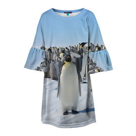 Детское платье 3D с принтом Пингвины , 100% полиэстер | прямой силуэт, чуть расширенный к низу. Круглая горловина, на рукавах — воланы | пингвин