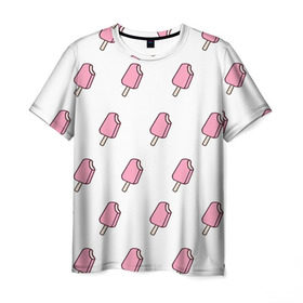 Мужская футболка 3D с принтом Мороженое розовое , 100% полиэфир | прямой крой, круглый вырез горловины, длина до линии бедер | Тематика изображения на принте: ice cream | мода | мороженое | тренд
