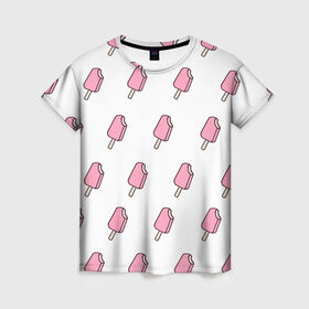 Женская футболка 3D с принтом Мороженое розовое , 100% полиэфир ( синтетическое хлопкоподобное полотно) | прямой крой, круглый вырез горловины, длина до линии бедер | ice cream | мода | мороженое | тренд
