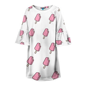 Детское платье 3D с принтом Мороженое розовое , 100% полиэстер | прямой силуэт, чуть расширенный к низу. Круглая горловина, на рукавах — воланы | ice cream | мода | мороженое | тренд