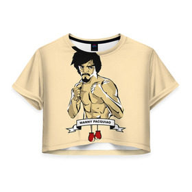 Женская футболка 3D укороченная с принтом Manny Pacquiao , 100% полиэстер | круглая горловина, длина футболки до линии талии, рукава с отворотами | мэнни пакьяо
