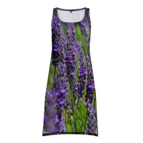 Платье-майка 3D с принтом Лаванда , 100% полиэстер | полуприлегающий силуэт, широкие бретели, круглый вырез горловины, удлиненный подол сзади. | зеленый | зелень | лаванда | лето | поле | природа | синий | цветы