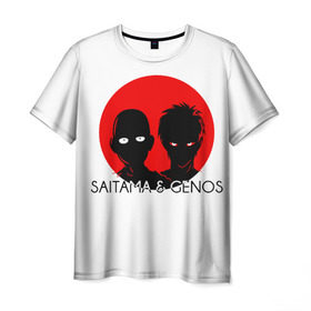 Мужская футболка 3D с принтом Saitama & Genos , 100% полиэфир | прямой крой, круглый вырез горловины, длина до линии бедер | genos | one punch man | saitama