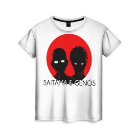 Женская футболка 3D с принтом Saitama & Genos , 100% полиэфир ( синтетическое хлопкоподобное полотно) | прямой крой, круглый вырез горловины, длина до линии бедер | genos | one punch man | saitama