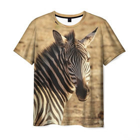 Мужская футболка 3D с принтом Зебра , 100% полиэфир | прямой крой, круглый вырез горловины, длина до линии бедер | Тематика изображения на принте: африка | голова животного | зебра | лошадь | природа