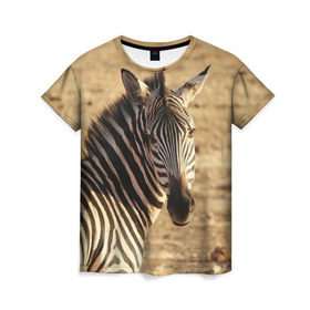 Женская футболка 3D с принтом Зебра , 100% полиэфир ( синтетическое хлопкоподобное полотно) | прямой крой, круглый вырез горловины, длина до линии бедер | африка | голова животного | зебра | лошадь | природа