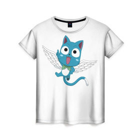 Женская футболка 3D с принтом Хеппи , 100% полиэфир ( синтетическое хлопкоподобное полотно) | прямой крой, круглый вырез горловины, длина до линии бедер | fairy tail | хеппи