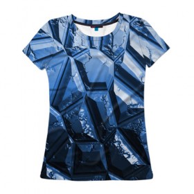 Женская футболка 3D с принтом Каменная кладка синяя , 100% полиэфир ( синтетическое хлопкоподобное полотно) | прямой крой, круглый вырез горловины, длина до линии бедер | Тематика изображения на принте: камень | синий | текстура