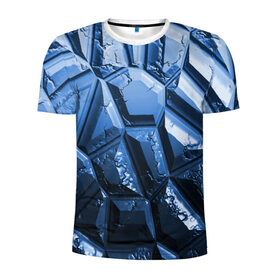 Мужская футболка 3D спортивная с принтом Каменная кладка синяя , 100% полиэстер с улучшенными характеристиками | приталенный силуэт, круглая горловина, широкие плечи, сужается к линии бедра | Тематика изображения на принте: камень | синий | текстура