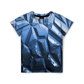 Детская футболка 3D с принтом Каменная кладка синяя , 100% гипоаллергенный полиэфир | прямой крой, круглый вырез горловины, длина до линии бедер, чуть спущенное плечо, ткань немного тянется | Тематика изображения на принте: камень | синий | текстура