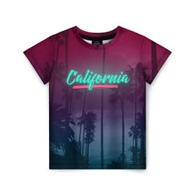 Детская футболка 3D с принтом California , 100% гипоаллергенный полиэфир | прямой крой, круглый вырез горловины, длина до линии бедер, чуть спущенное плечо, ткань немного тянется | america | california | city | state | sun. summer | америка | город | калифорния | лето | солнце | штат