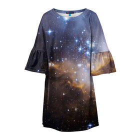Детское платье 3D с принтом Вселенная , 100% полиэстер | прямой силуэт, чуть расширенный к низу. Круглая горловина, на рукавах — воланы | Тематика изображения на принте: вселенная | галактика | звёзды | космическое пространство | космос | созвездие